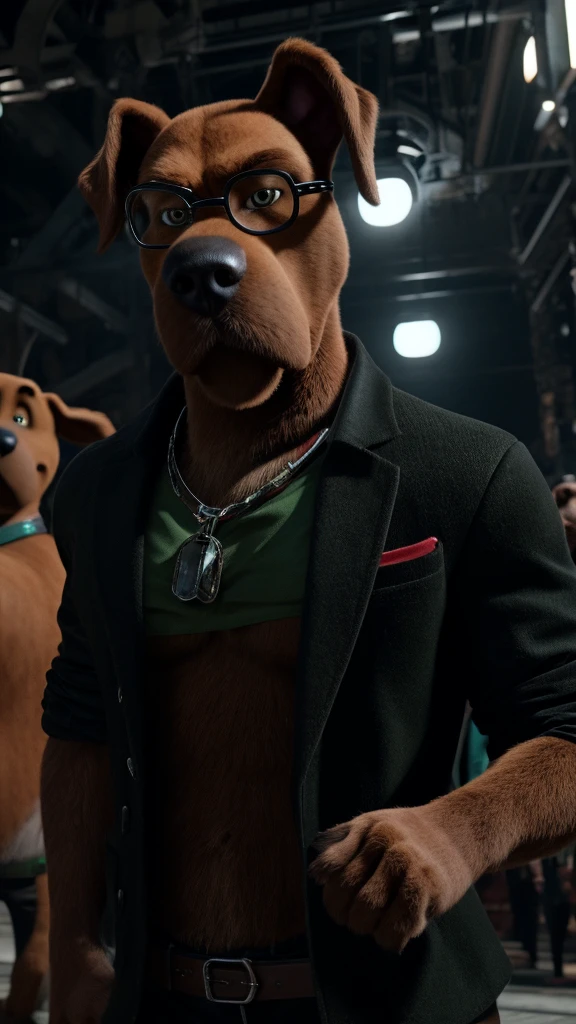 Scooby Doo alone in a random place a bunch of retards there in the background looking at the viewer angry and irritated wearing a black jacket a red t-shirt and long pants Green this disgrace was made with the help of Unreal Engine 5 a super big dog detailed ultimate realistic photorealism. And now to match Big Boy's fucking glasses.