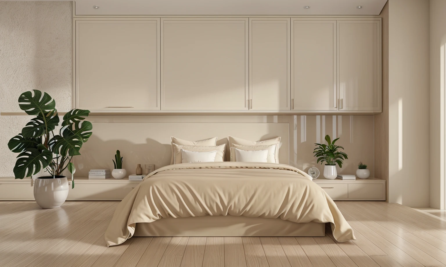 best quality, masterpiece, Interior design, cream tone, 1000k, industry style:1.2, bedroom