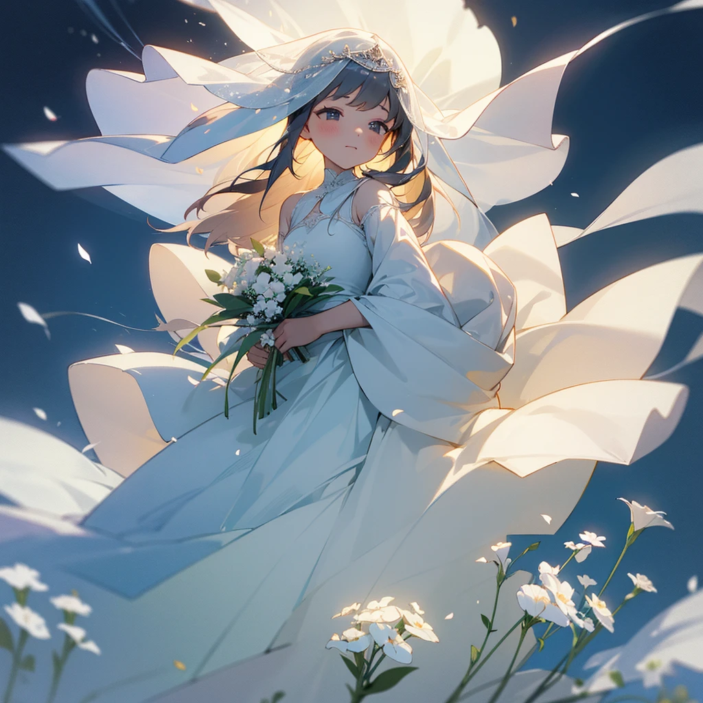 The white wedding dress shone in the soft light.。Gypsophila flowers spread softly from the hem of the dress, like mist.、It soars up, emitting a fine and delicate glow.。Every time the bride takes a step、The tiny petals of 's breath scatter in the air、Wrapping her like angel wings。
The surroundings are enveloped in silence.、Just the wind blows like baby's breath々Only the sound of the rocking echoes.。The scenery is like being in a dream.、The attendees gasped.。The dress and the baby;s breath become one.、She looked like a fairy who had descended from heaven.。
The bride with a soft smile、Wrapped in a veil of baby's breath、The moment to pledge eternal love was approaching。The figure is、It will be forever engraved in the hearts of all who see it.、It was like a fleeting yet beautiful miracle.。