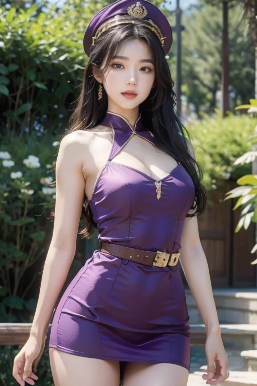 8k, highest quality, ultra detailed:1.37), Eliana, ((18 years)), a beautiful Asian girl, ((proudly stands in a military uniform)), representing her role as a soldier, ((She wears a fitted Purple dress)), The high-resolution image captures ultra-detailed realism, highlighting Eliana's determined expression, piercing eyes, and confident stance. The backdrop showcases an forest, adding to the authenticity and significance of the image. This visually striking representation showcases Eliana's strength and dedication as a soldier, cute knees, ((Lake)), ((Pine trees)), ((Detailed face)), ((Perfect body figure)), ((Detailed hair)), ((Detailed Dress)), 