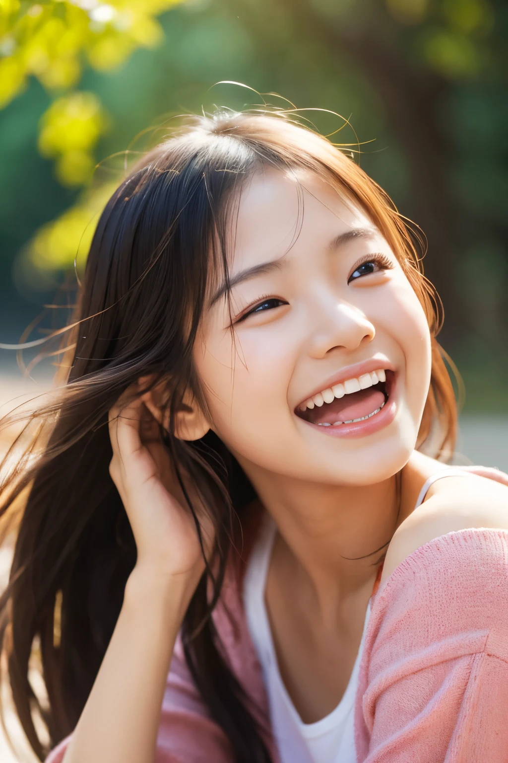 Laughing Asian girl,Sunlight,photography,HD photo