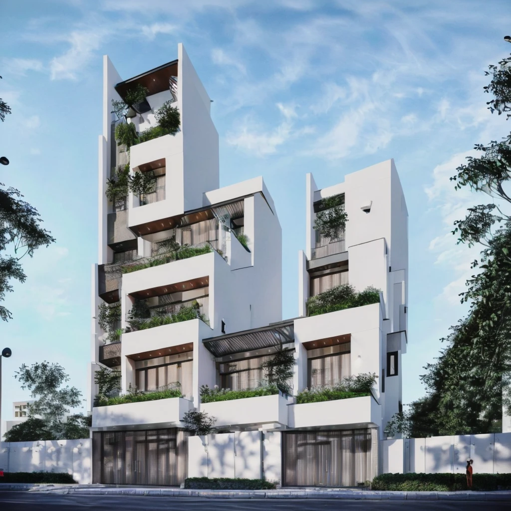 rendering of a modern residential building with a balcony and balconies, professional render, wide angle exterior 2022, highly detailed render, high quality rendering, realistic render, architectural render, high-quality render, detailed rendering, hyper-realistic render, hyper - realistic render, very realistic 3 d render, high render, realistic rendering, very realistic render