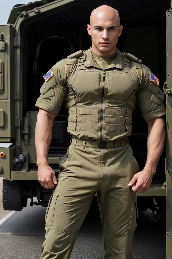 Masterpiece-level image, best image quality presentation, ultra-high resolution effect, WYSIWYG ratio of 1.3 heads, perfect figure, ((wearing camouflage vest)), ((camouflage trousers)) and marching backpack showing masculinity. The dynamic angle perfectly interprets the strong muscles of Asian boys, greeting the soft morning light, and a tank in the background adds heroism to the male body. ), damp, damp, reflection, (masterpiece) (perfect proportions) (realistic photos) (best quality) (detailed) Shot on Canon EOS R5, 50mm lens, F/2.8, HDR, (8k) (wallpaper) (cinematic lighting) (dramatic lighting) (clear focus) (complex)