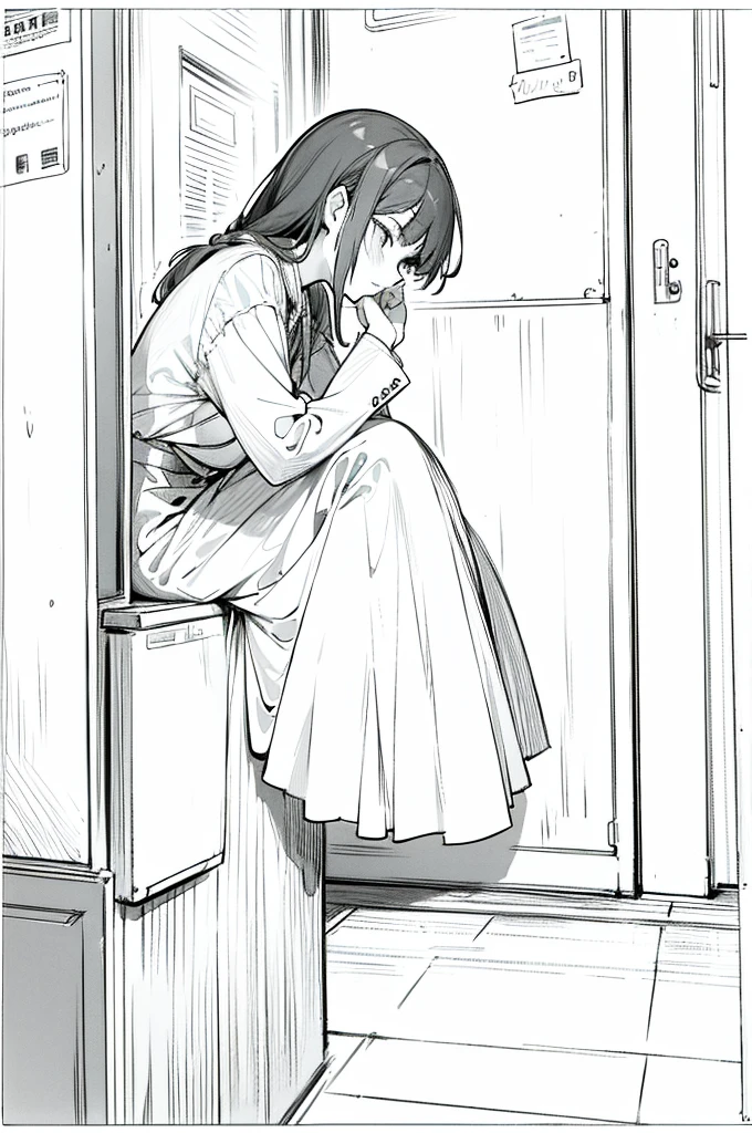 Side in alone on corner side she have tears and