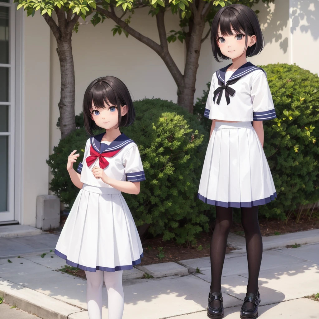 1People Girls, clear, cute, (View your viewers:1.0), detaileds sky, ((masterpiece:1.4, Highest quality)), multiple detaileds, eye shadow, SFW, (Medium Shot:1.5), Gradient eyes,
roller:addition_detailed:0.8>, (Black Pantyhose:1.2), Straight,
1People Girls, Have, Sailor, Branch Eyes, short hair, Black Hair, Sailor collar, White shirt, Semi-transparent knee-length skirt,Long skirt below knee length, Murasa Minamitsu, hishaku、smile