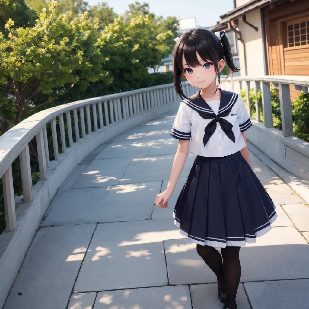 1People Girls, clear, cute, (View your viewers:1.0), detaileds sky, ((masterpiece:1.4, Highest quality)), multiple detaileds, eye shadow, SFW, (Medium Shot:1.5), Gradient eyes,
roller:addition_detailed:0.8>, (Black Pantyhose:1.2), Straight,
1People Girls, Have, Sailor, Branch Eyes, short hair, Black Hair, Sailor collar, White shirt, Semi-transparent white long skirt, Below the knee skirt, Murasa Minamitsu, hishaku、smile
