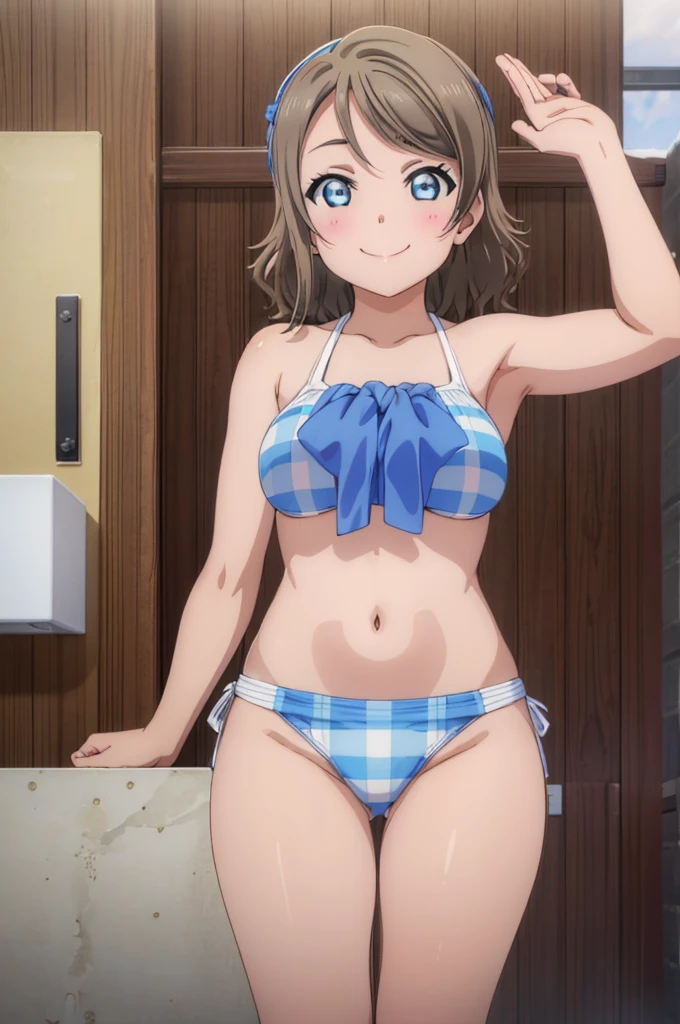 (((pixel-perfect, detail-perfect))), solo, 1girl, you watanabe, eyes azzur, smile, bikini, sauna, armpit, big filesize, ultra High Qality