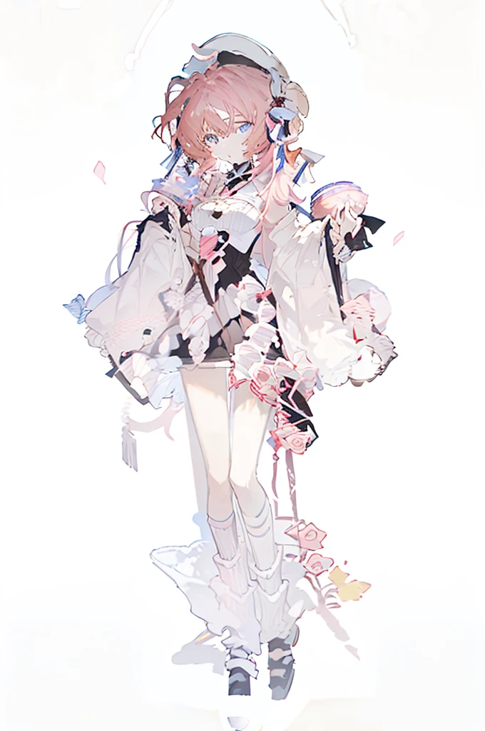 A girl，Standing picture，whole body，Character Design，Bow ruffles，Pink Hair，curls