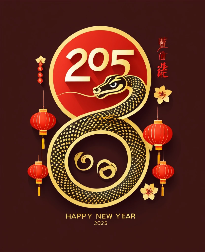Happy Chinese New year Snake 2025 simple flat design