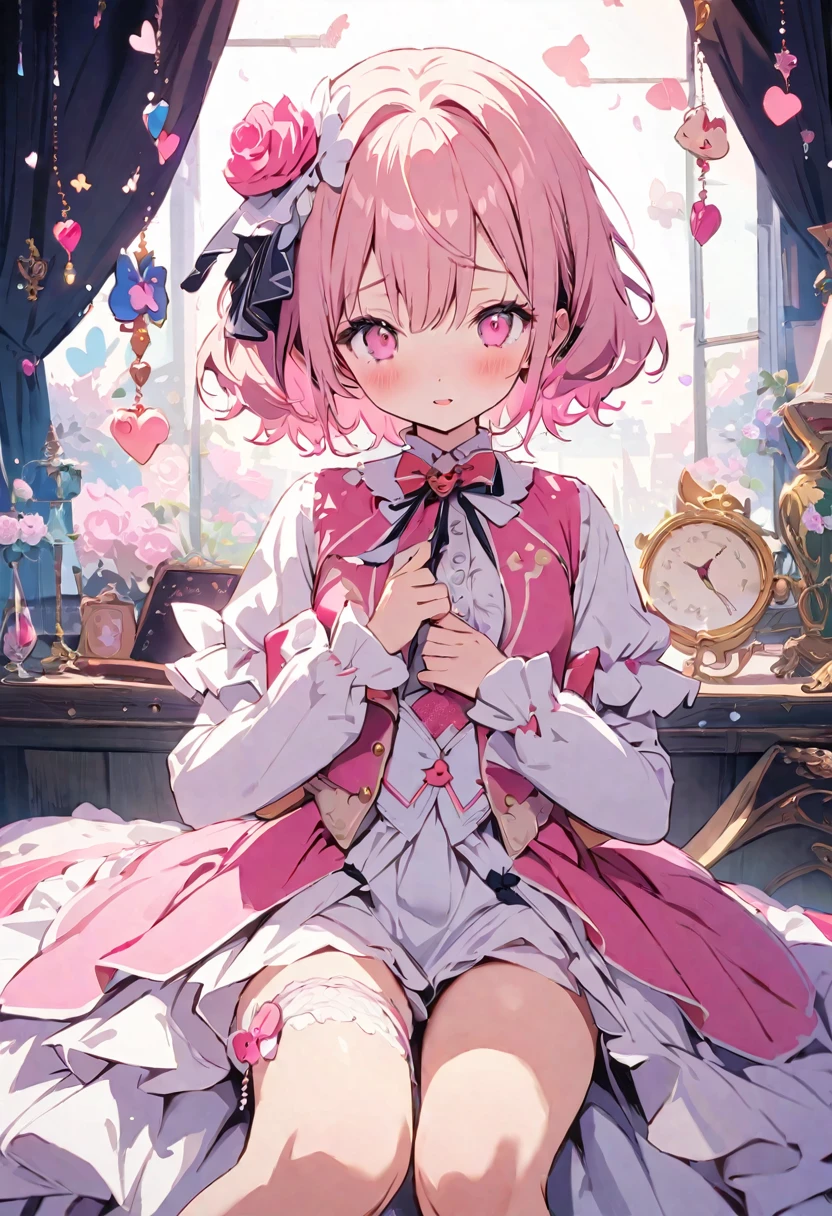 masterpiece, Highest quality, Illustration of the novel, High resolution, 18+ Adult content, Sensual, Intimate, Emotional, Passionate, romantic, sweet, Adorable, Innocent, Pure, Charmな, Charmな, Charm, mysterious, Charmな, Charmな, Immersive, Charmな, dream-like, Surreal, Imaginative, Whimsical, Artistic, Avant-garde, timeless, elegant, Sophisticated, chic, Sophisticated, personality, original, (('s mimic chest:1.3))、smile