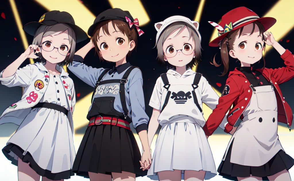masterpiece,high quality,
4 people,
Ad Base,4 people,
(Imatsuri:1.2),hat,fake animal ears,Long sleeve,dress,Contorting the mouth,PAW Pose,
ADDCOL,4 people,
(Imiu:1.2),Jacket,skirt,Expressionless,Tilt your head,
ADDCOL,4 people,
(Belief:1.2),white dress,Short sleeve,Put your arms behind your back,light smile,
ADDCOL,4 people,
(Imuchika:1.2),smile,Overalls,Short sleeve,Double V,