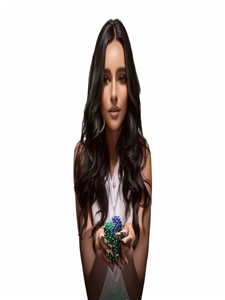 Dravidian woman holding green and blue chips in her hands, casino, online casino logo, poker, Jody Herolle, On black background, Profile photo, gamble, 3 0-year-old female, 30-year-old female, playing poker, Looks cool, Stunning images, Gorgeous Stella Maeve