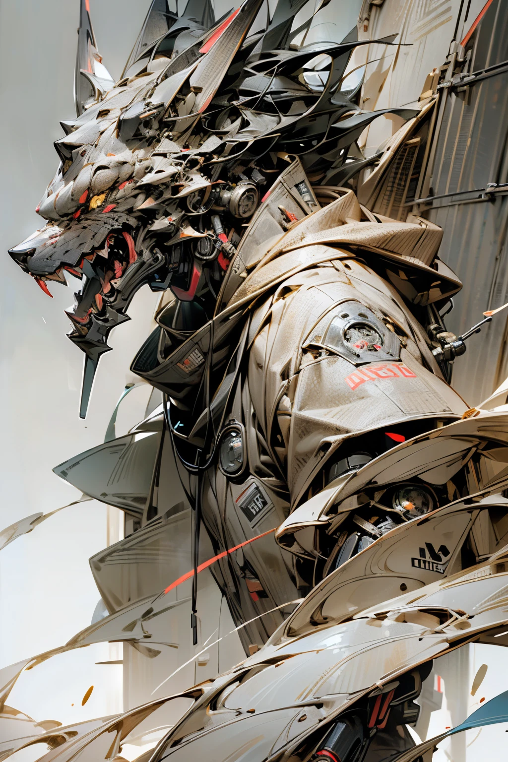 ((Ultra HD)),((Detailed depiction)),A male mecha wearing a wolf mask,Stand Pose,Realistic costumes,Polished,Detailed body,Detailed face,Detailed eyes,Swollen eyes,Highest quality,High resolution,(reality: 1.4),Forward-facing body,(超reality的な),(High resolution),(8K),(Very detailed),(Best illustrations),(Fine grain),(Ultra-detailed),Bright lighting,Professional Lighting,cyber punk,The cord is connected to the costume.,