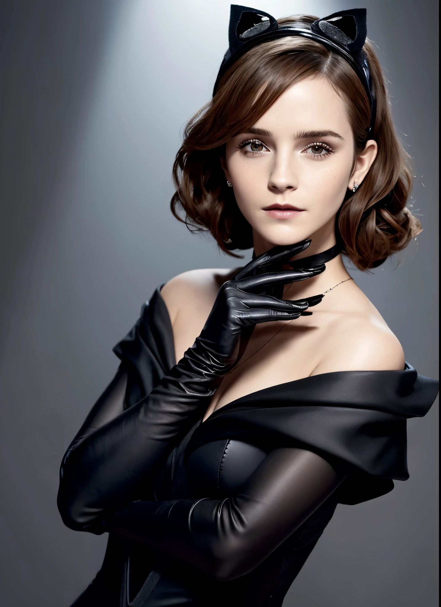 Close-up of a woman in a black dress and gloves, Gloves and jewelry. motion, Black gloves, Emma Watson(Catwoman), chaumet, chaumet style, Hand Jewelry Model Photos, ブラックキャナリー役のEmma Watson, Emma Watson(『Victorian Secrets』), Jessica Alba Women, ドリアダ役のEmma Watson, Emma Watson(cosmopolitan), Emma Watsonがグッチのモデルに