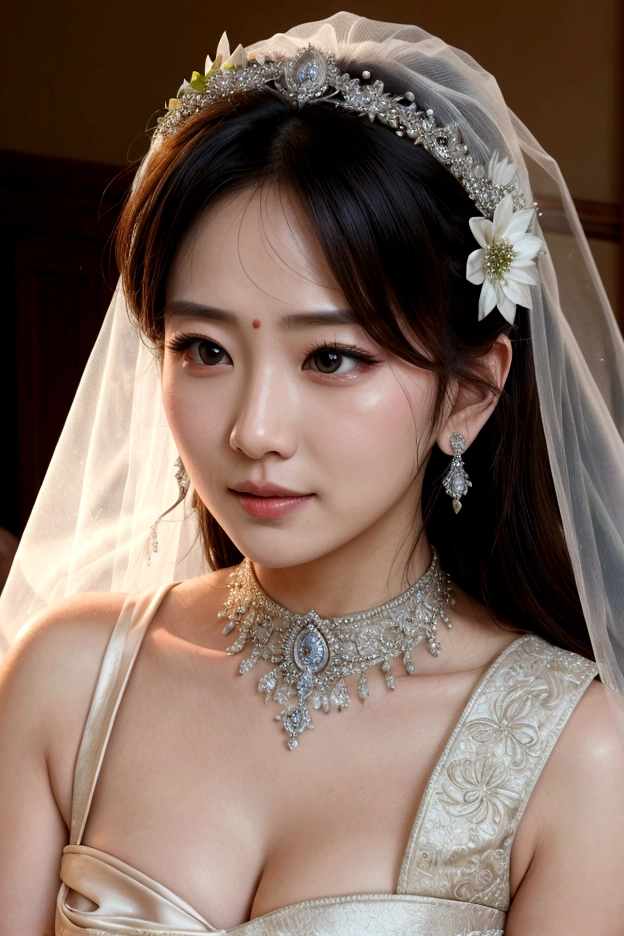 The handsome groom looked passionately at the beautiful bride