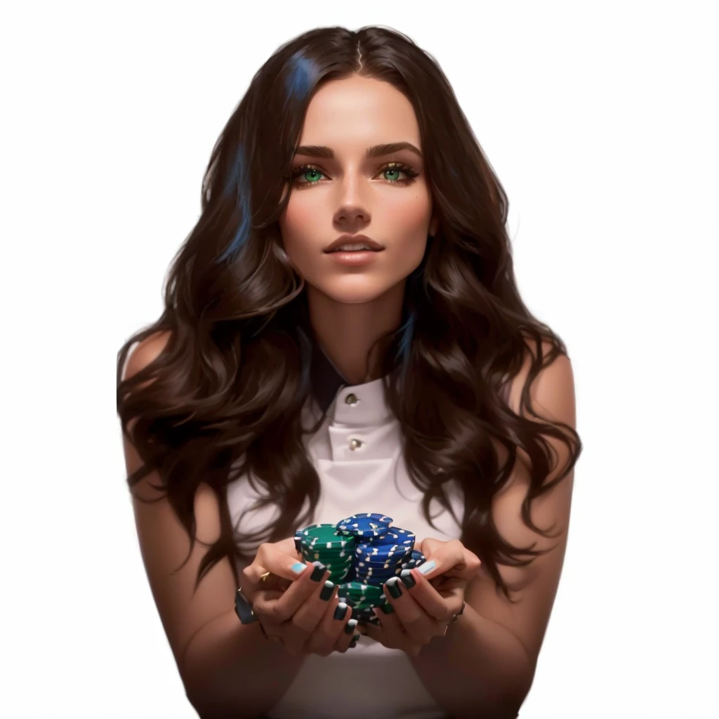 Aryan woman holding green and blue chips in her hands, casino, online casino logo, poker, Jody Herolle, On black background, Profile photo, gamble, 3 0-year-old female, 30-year-old female, playing poker, Looks cool, Stunning images, Gorgeous Stella Maeve