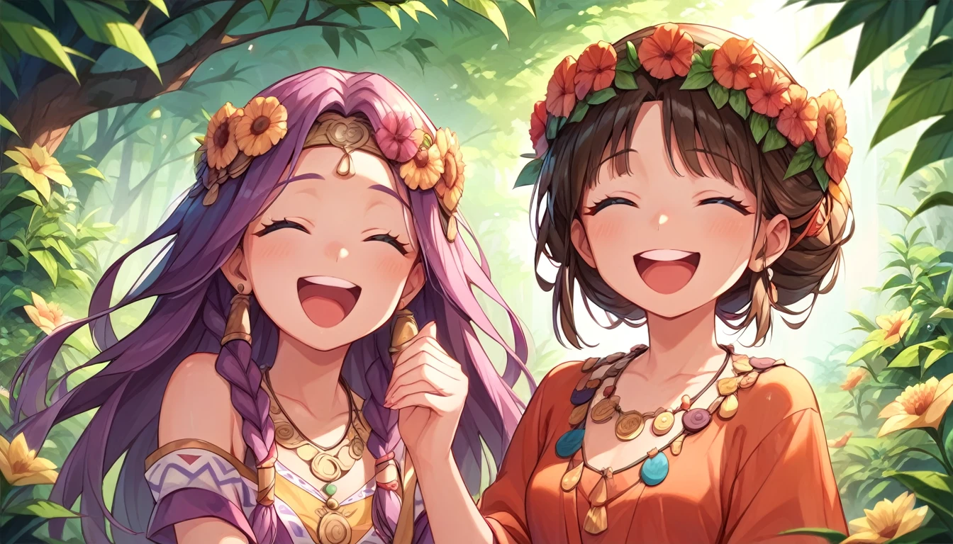 ((multiple girls:1.3)), ((moe style:1.3)), ((hippie:1.3)), ((studio:1.3)), ((laughing:1.3)),  ((centerfold:1.3)), ((extremely feminine:1.3)), perfect hands, ((perfect face)), ((extremely cute:1.3)), ((masterpiece)), ((8k)), ((best quality)), ((beautiful)), ((extremely detailed:1.3)) , ((absurdres)), AddXL, ((score_9:1.3)), ((score_8_up:1.3)), ((score_7_up:1.3)),