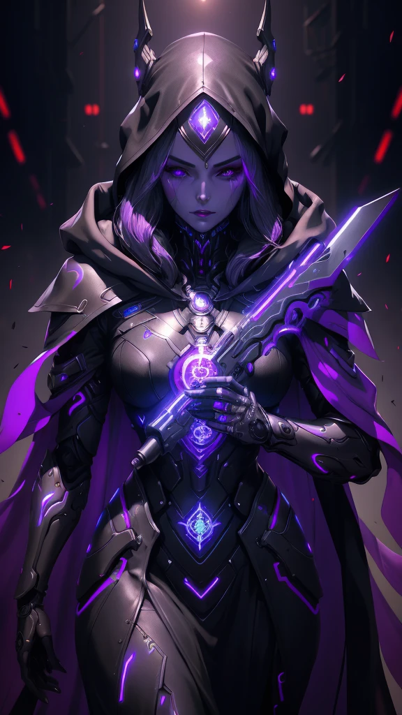 <lora:BoobaSword:1> Booba Sword, (Booba Sword:1.2), cleavage, electricity, <lora:Melina:0.9> Melina, cloak, hooded cloak, boots, hood up,