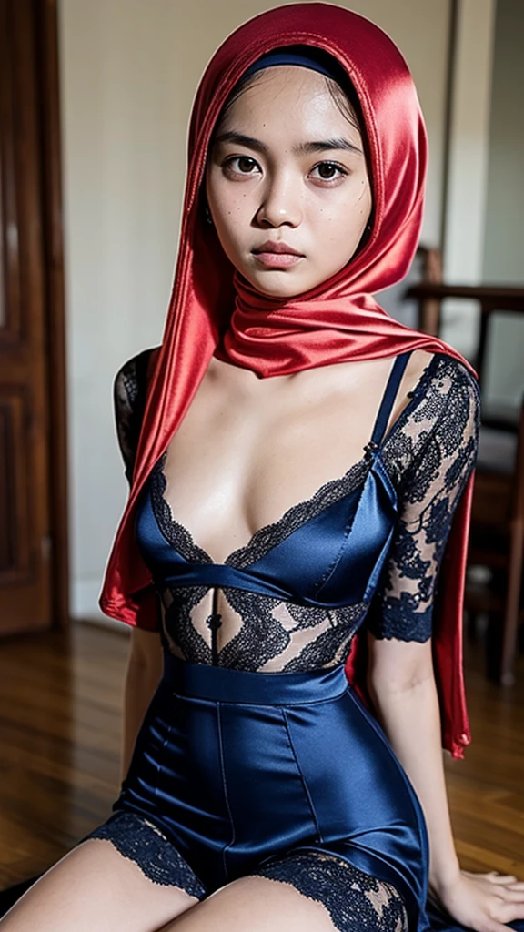 ((Flat Chest)), Naked, Angry pose, Angry face, (((HIJAB MALAY GIRL))), masutepiece, High quality, UHD 45K, Realistic face, Realistic skin feeling , A Japanese Lady, 8 , , Very cute and baby-like face, (((FLAT CHEST))), (MATRIX WORLD), ((look In front  at the camera and SADNESS)), ((())), (((CUTE GIRL))), ((RED PASTEL LIPS)), ((SATIN LACE)), ((CHUBBY)), ((UNDRESS)). Brown, Flat Chest, Wearing G-String. Sitting