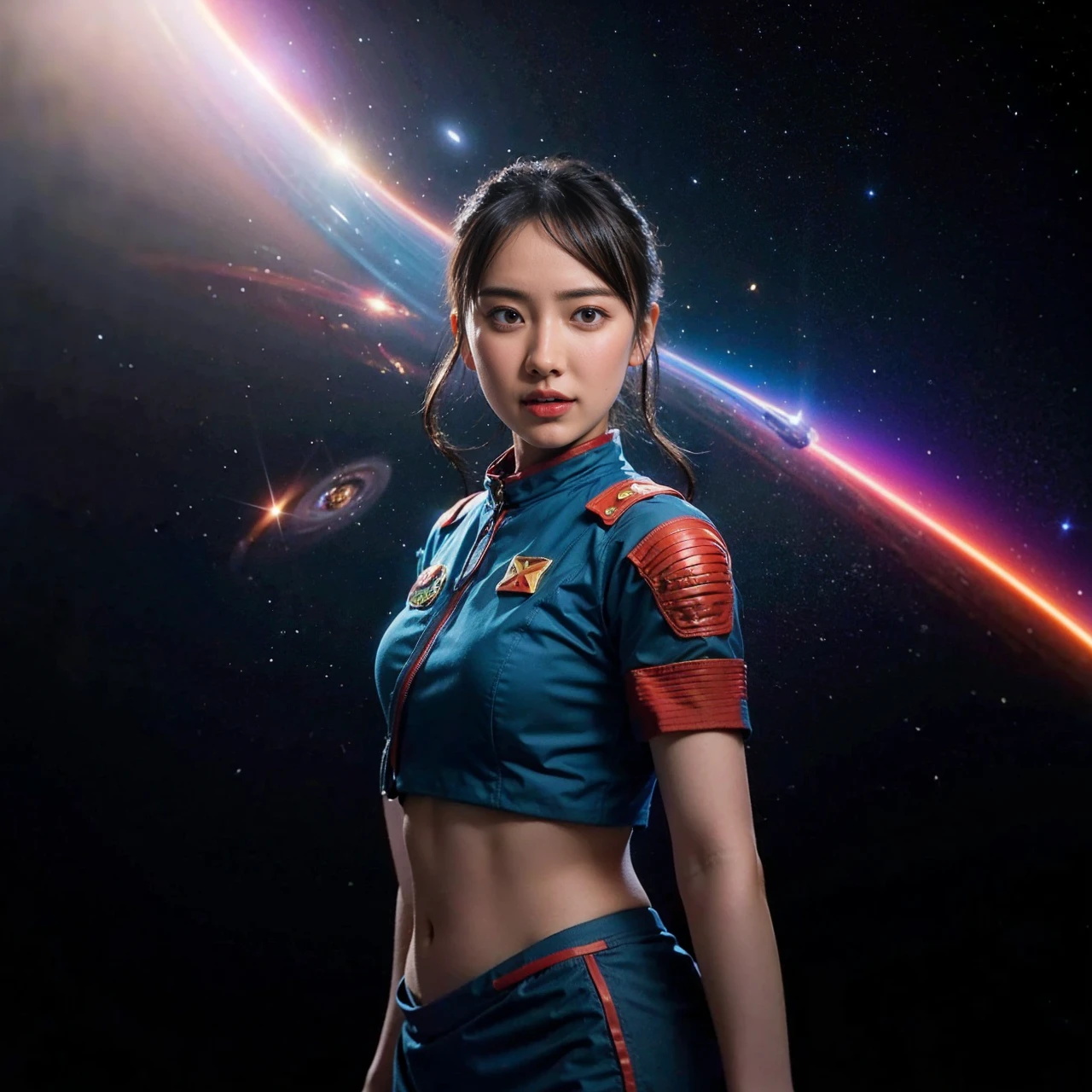 
Masterpiece, Top Quality, Illustration, Super Detailed, Finely Detailed, High Resolution, 8k Wallpaper, Perfect Dynamic Composition, Beautifully Detailed Eyes, Lolita in the Galaxy, Floating in Outer Space, Frilly Skirt, ( Black hair 1.2), (: 1.1), , nice pose, sneers, outer space, 18 year old girl, nice, (cute: 1.3), (beautiful: 1.5),  looking at camera shot, sideways glance, glare, moody, downer, cool, boyish, looking sleepy, smile, portrait,