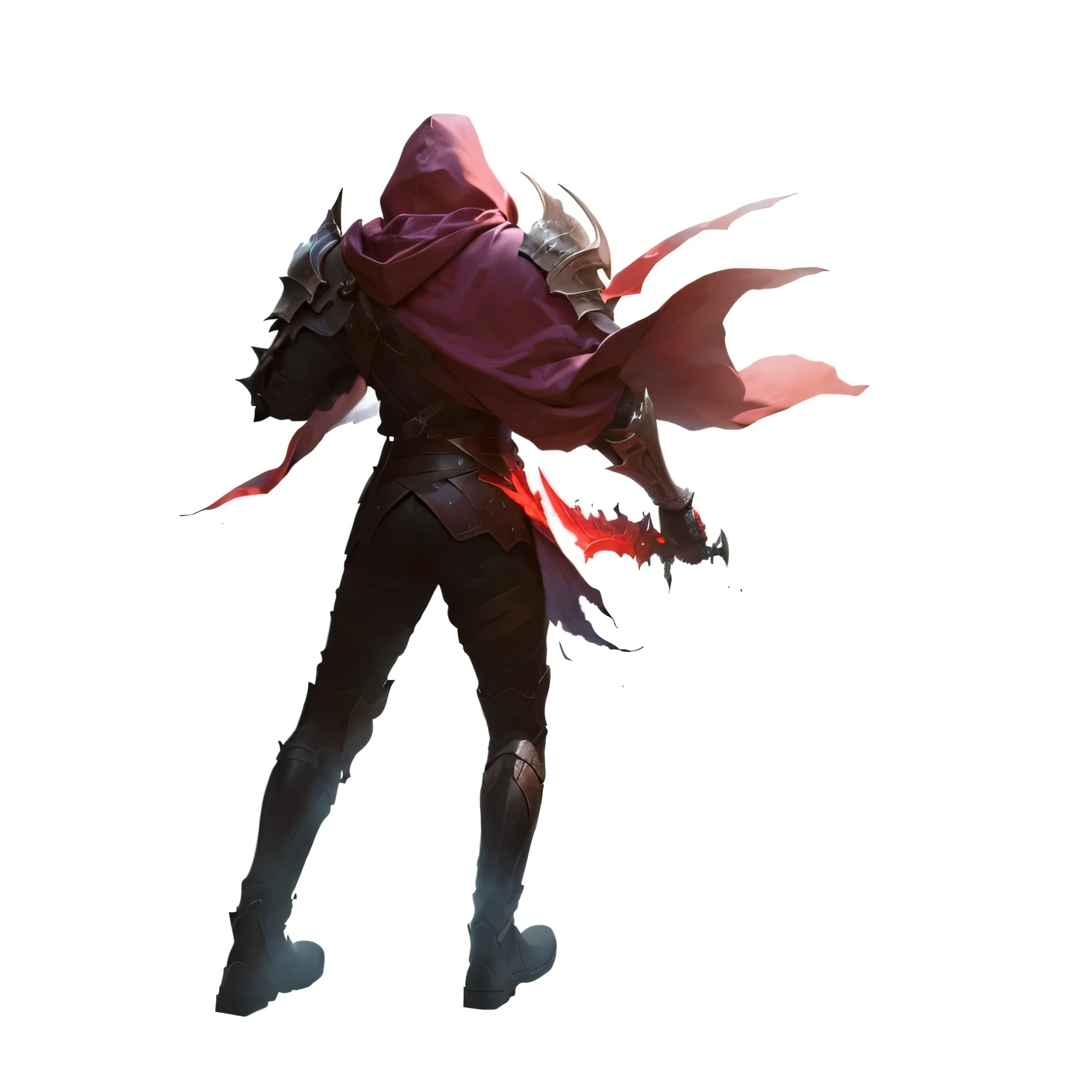 a close-up of a person and a dragon against a white background, red hooded mage, concept art for turbulent game, heroic character art, purple skin under armor, fantasy hero character concept, blood knight, RPG character concept art, epic and magnificent character art, single character concept art, cloaked figure in a desolate plain, fierce assassin, duelist style, character concept