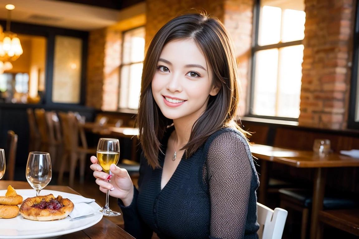 ((Highest quality、8K、masterpiece:1.3))、最高のsmile、1 male 1 female、Beautiful couple、love love love、slimな恋人、Good friends、actressカップル、smile、Full-course dinner at a packed table、Brown Hair Couple、The body is slim、((Bob Hale、Straight hair:1.2)), (Realistic, Intricate details:1.2), テーブルの上のwine glass、Shine light on your face、 Amazing view of the sunset sky and clouds、Amazing mountain views、A bright smile、The wonderfulness of smile、Bright image、The beauty of wine, Beautiful Face, blue eyes, The light shines on your face, Blushing, short hair,Bright Face、 (Age 37), 39 years old, red wine 、Appetizers、Italian food、Wine bottle、Champagne、sparkling wine、Two beauties、Brown Hair、Shortcuts、Long sleeve shirt、dress、Beautiful woman 1, (slimな顔), (The body is slim), (Brown Hair), (Shortcuts), cheeks turn a little red,Attractive beauty、restaurant, In a prominent place (From the waist up) Nova Frog Style, actress, model, Upper Body, White wine, slim, wine glass, A wine glass placed in the center, smile, (smile: 1.15), Beautiful fine grain, Depth f/2,saturation, High Contrast, Strong light and shadow,Moist Body:1.5、3D texture、Delicate eyes、Brown Hair、The hair is very shiny、