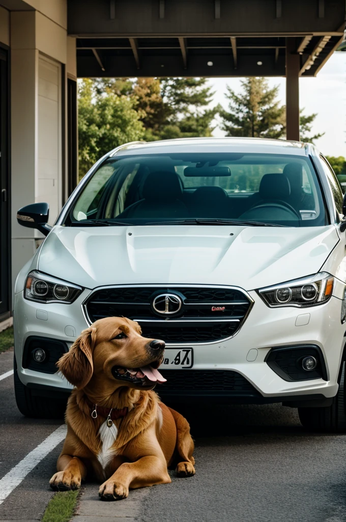 One car and a dog