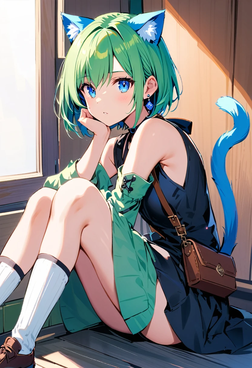 masterpiece, best quality, novel illustration, highres, 18+ mature content, sensual, intimate, emotional, passionate, romantic, sweet, endearing, innocent, pure, captivating, alluring, enticing, mysterious, enchanting, captivating, immersive, mesmerizing, dreamlike, surreal, imaginative, whimsical, artistic, avant-garde, timeless, elegant, sophisticated, chic, refined, unique, original, mesmerizing,1girl,deltamon_beta, solo, blue eyes, thighhighs, animal ears, bare shoulders, blue tail, earrings,detached sleeves, green hair, sleeveless, cat ears, bag, white thighhighs, cat tail,pink backpack,pink randseru,Lavender Lace: A lavender lace dress with a Peter Pan collar, paired with ivory tights and Mary Jane shoes.,Cherry blossom viewing, Azalea, Satsuki, Azalea blizzard,
Rest ((Avoided by ((kitten)), crying face))