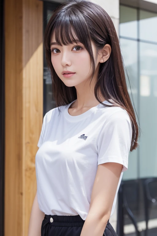 high quality, High resolution, 8K,Japanese、Shortcuts、Sharp Face、slender、T-Shirts、Shorts