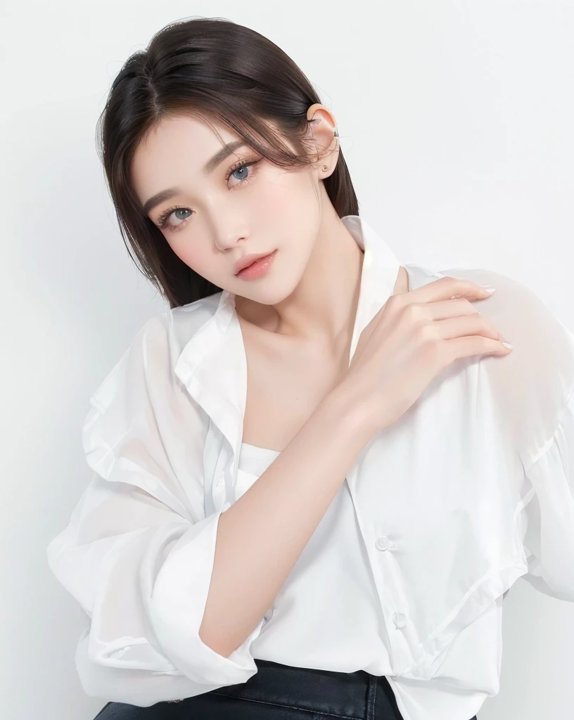 ((Best Quality, 8K, Masterpiece, : 1.3)), Sharp, Sharp, Beauty: 1.2, Perfect Body Beauty: 1.4, Slim Abs: 1.2, ((Layered Hairstyle, Big: 1.2)), Highly Detailed Face and Skin Texture, Detailed Eyes, Double Eyelids, looking at the camera, cute pink tone makeup, stunning, gorgeous, slight smile, clear big eyes, blink eyes