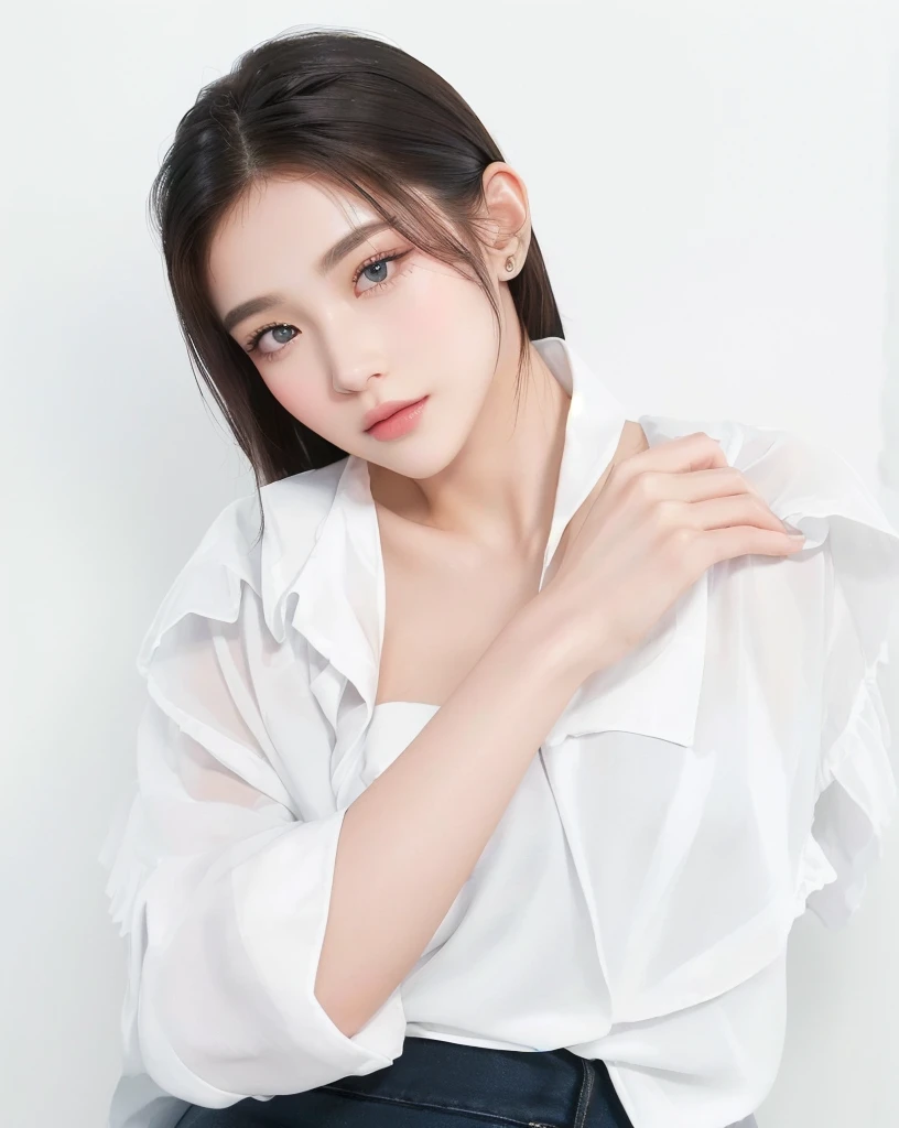 ((Best Quality, 8K, Masterpiece, : 1.3)), Sharp, Sharp, Beauty: 1.2, Perfect Body Beauty: 1.4, Slim Abs: 1.2, ((Layered Hairstyle, Big: 1.2)), Highly Detailed Face and Skin Texture, Detailed Eyes, Double Eyelids, looking at the camera, cute pink tone makeup, stunning, gorgeous, slight smile, clear big eyes, blink eyes