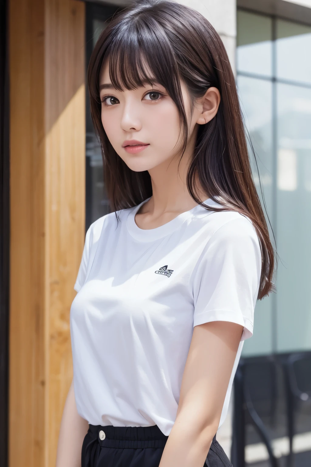 high quality, High resolution, 8K,Japanese、Shortcuts、Sharp Face、slender、T-Shirts、Shorts