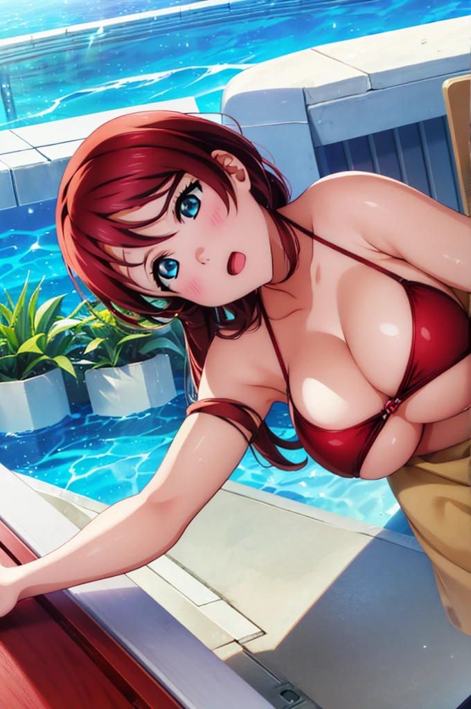 (((pixel-perfect, detail-perfect))), solo, 1girl, Emma verde, normal face, eyes azzur, hair red, pool, bikini, large extreme filesize, ultra High Qality