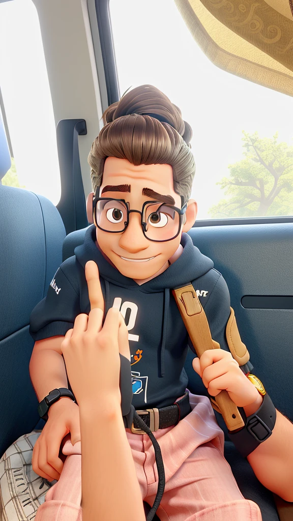 um menino de cabelo escuro,wears glasses,Got a black watch and it's home