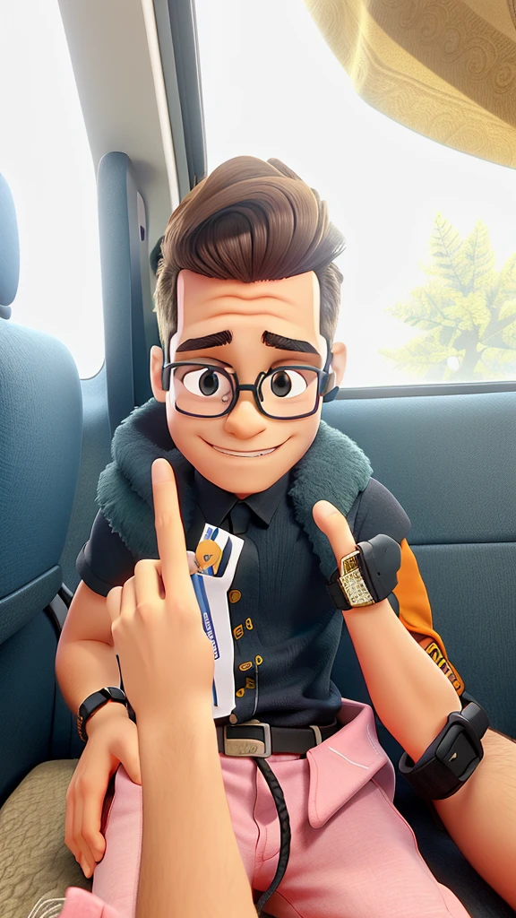 um de cabelo escuro,wears glasses,Got a black watch and it's home