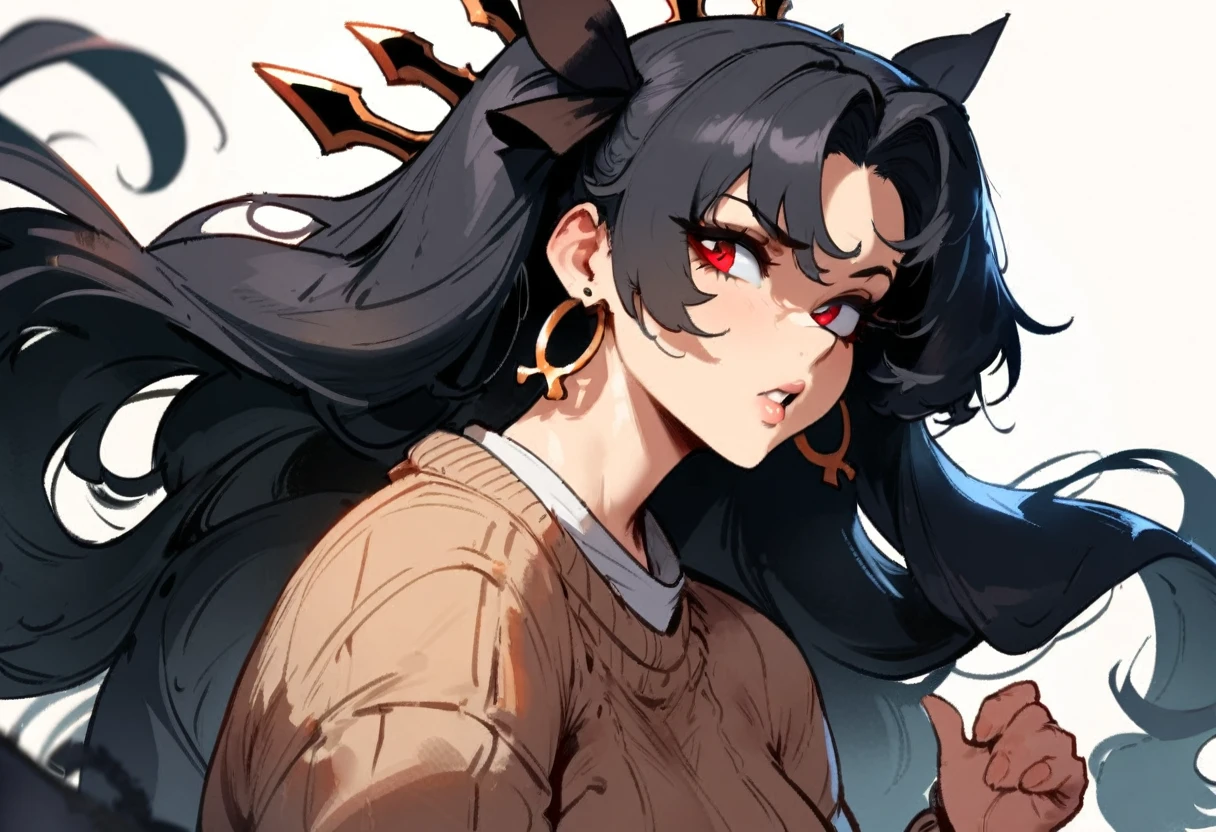 1girl, ishtar \(fate\), fate \(series\) \\\\\ masterpiece, best quality, very aesthetic, absurdres, newest \\\\\\ slim body,///// ,by nyantcha,cutesexyrobutts , by khyle,,////// beautiful face, sexy, red eyes, portrait, white background, sweater,skirt