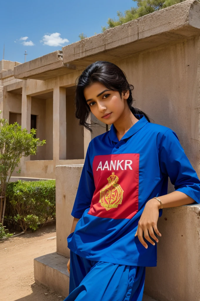 Hot sexy 23 year old indian instagram model girl, looking straight into eyes, wearing indian cricket tshirt, photoshoot, (intricate detailing of face eyes nose mouth full lips & body parts), textured skin, smile:0.6, eyes symmetry, face symmetry, 256K, HDR, hyper realistic, intricate detailing, yotta-pixel image,