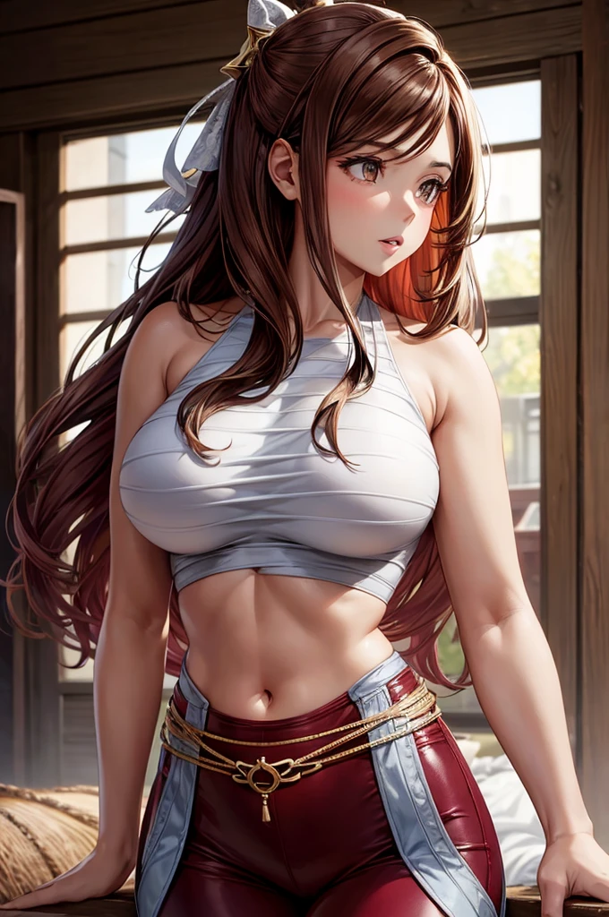 Woman with brown hair and brown eyes. She has a , hour glass body frame with wide large , slim waist, wide , and large  thighs.