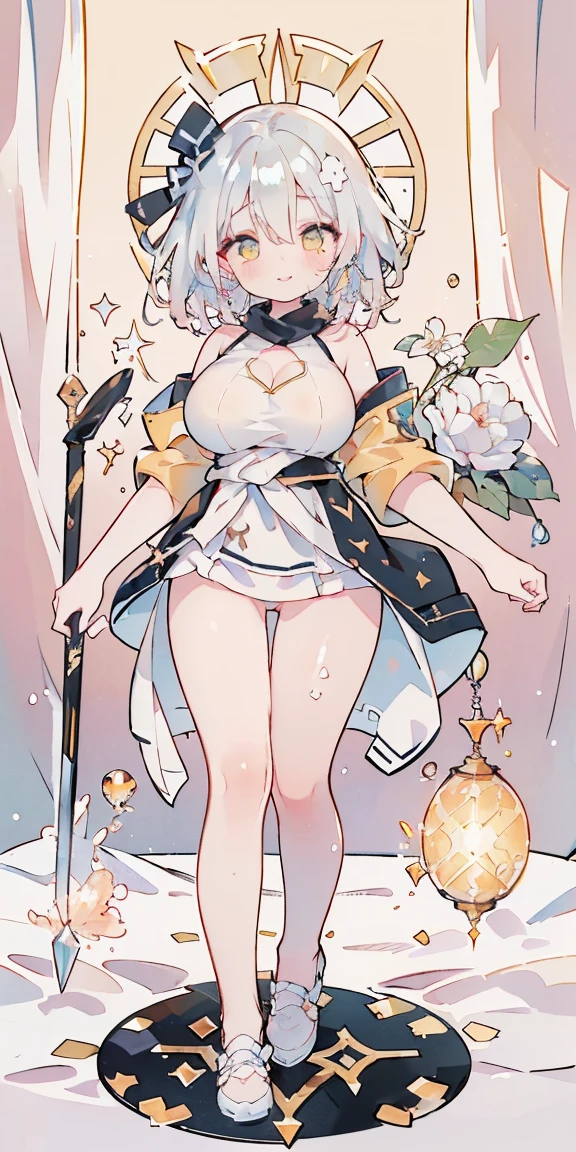Absurd, High resolution, Super detailed, beautiful, masterpiece, Highest quality, (One girl:1.2), Medieval, ((Tarot)), Bird, Dancer, Bare shoulders, Cane, sword, shield, crystallization, Collect the dresses, Court 4, ((Light clothing, Sunscreen, Comfortable shoes, Head scarf)), Symbolism, Visual art, occult, universal, Vision Casting, philosophy, Iconography, Numerology, Popularity, art, Alphonse Mucha, Perfect hands, Perfect legs, (whole body), myth, goddess, Fold your hands in front of your chest, ((Highly detailed face), (Cute eyes), ((chic)), Hair Color Gradient, Accurate focus, (Upturned eyes :1.5), Long Hair, Yellow Eyes, アニメのbeautiful女の子 , ((Pursing your lips, Throw kiss, Sexy smile)), (Shiny body:1.8)、Big Breasts、Full of embarrassment、(Ahegao:1.5)