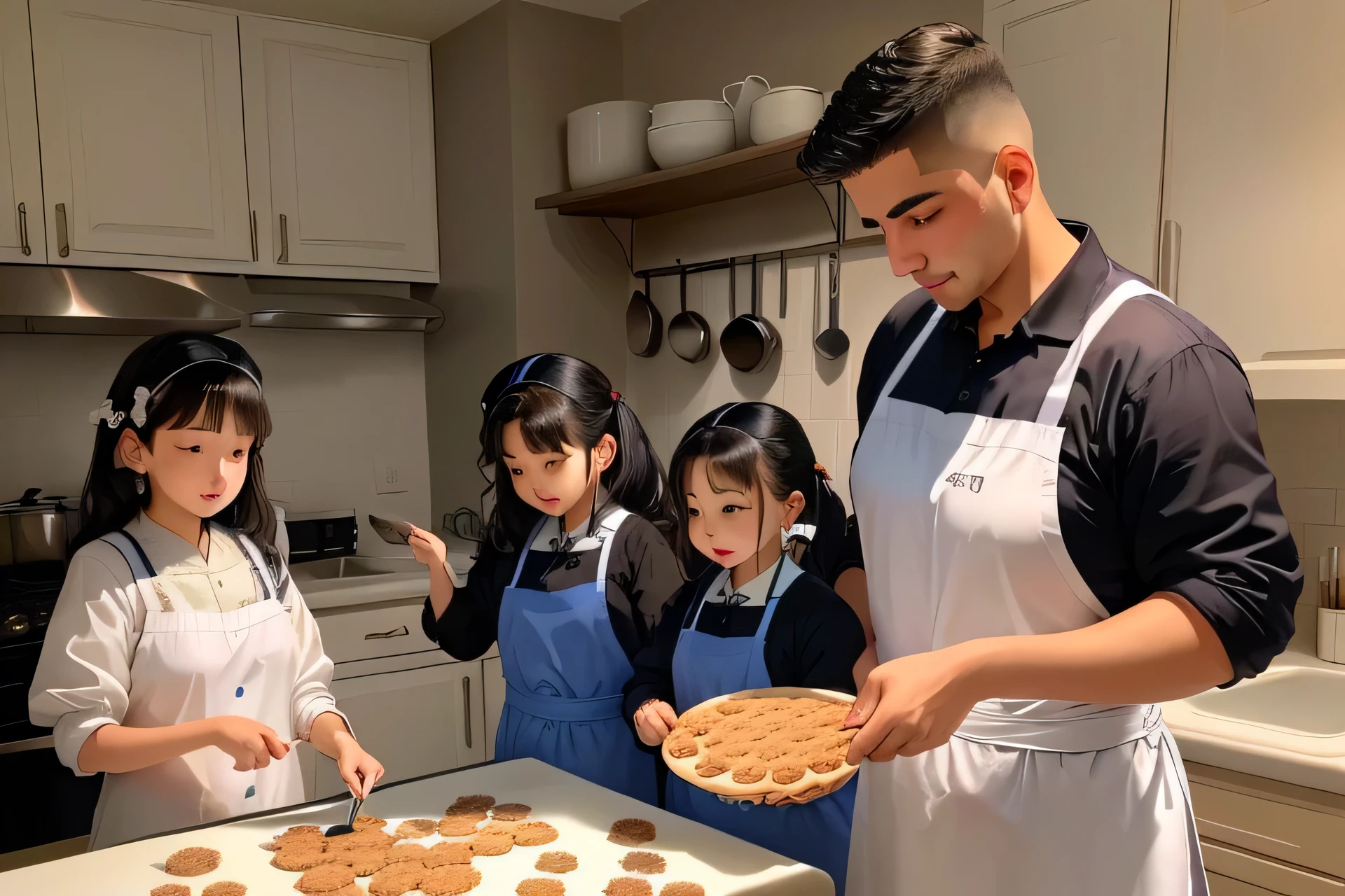 The Alafid family prepares cookies in the kitchen with a woman and two children, Bake cookies, in stock images, 4074294527, in stock, 4237549348, 3 4 5 3 1, 2223194009, 2654465279