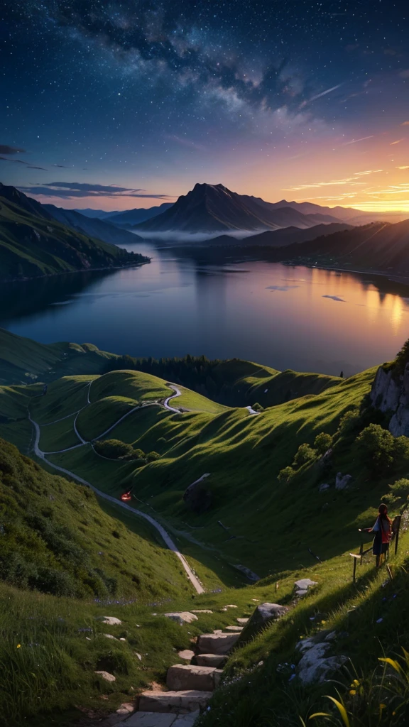 Logo, Astonishing, 8K, On the table, RAW photos, Astonishing, Top quality, high quality, HD, real, 超HD, night, wind, Story Poems, The beauty of mountains and forests, World Grasslands, Silence and beauty, Vast land, Lakeside, 令人惊叹的wind景, 美丽的自然wind景