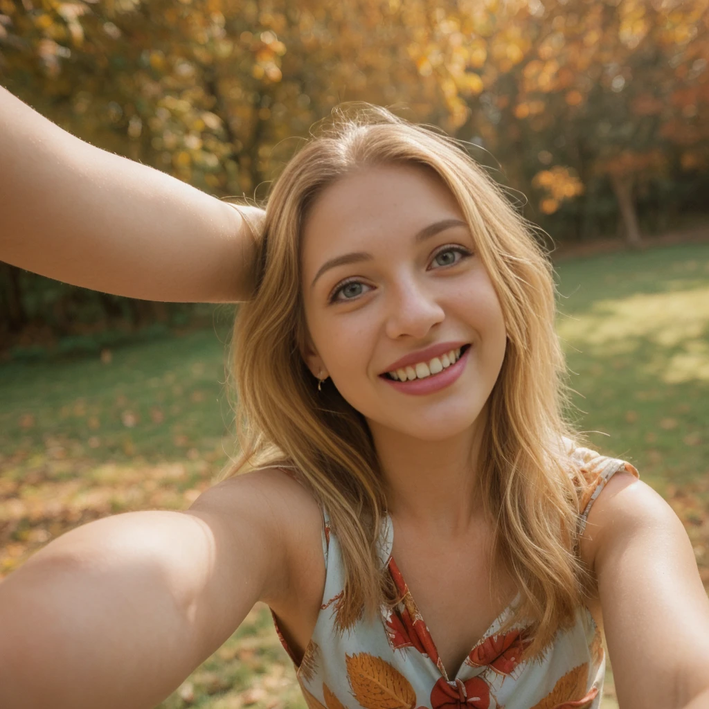 1girl, photorealistic, (((ugly face:1.5))), (((photorealistic))), (((raw photo in sequence))), (((natural lights))), (((detailed background))), (((26 to 35 years old))), (((upper body and upper legs))), (((detailed face))), photo_(wide), realistic, (((Caucasian woman))), (((long white blonde hair))), (((Caucasian nose))), (((Caucasian green eyes))), (((Caucasian face))), (((Caucasian lips))), (((sexy body))), (((wearing printed dress))), (((outdoor autumn photo))), slender, different poses, smiling, wide shot, upper body and upper legs shot, (((selfie shot)))