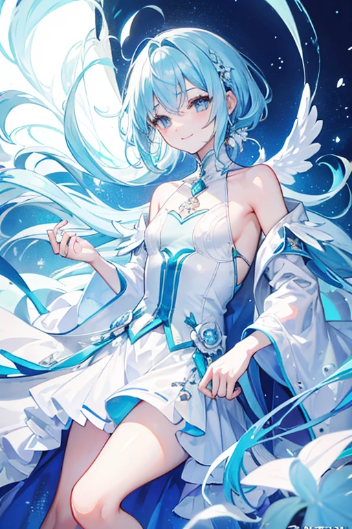 masterpiece Ultra-clear Ultra delicate Light blue hair boy Bright smile