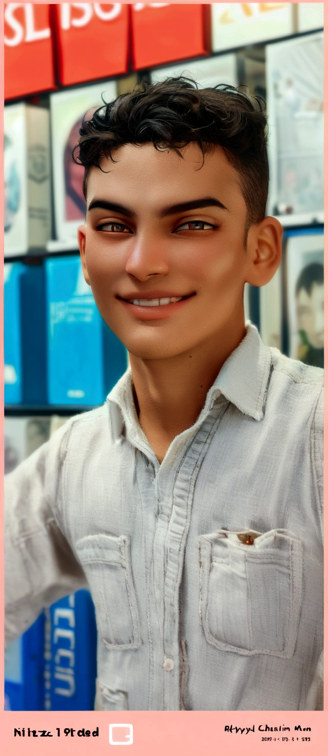 arafed man in a store with a smile on his face, mohamed chahin, front profile!!!!, riyahd cassiem, portait photo profile picture, khyzyl saleem, around 1 9 years old, with a beautifull smile, photo taken with nikon d 7 5 0, photo taken with nikon d750