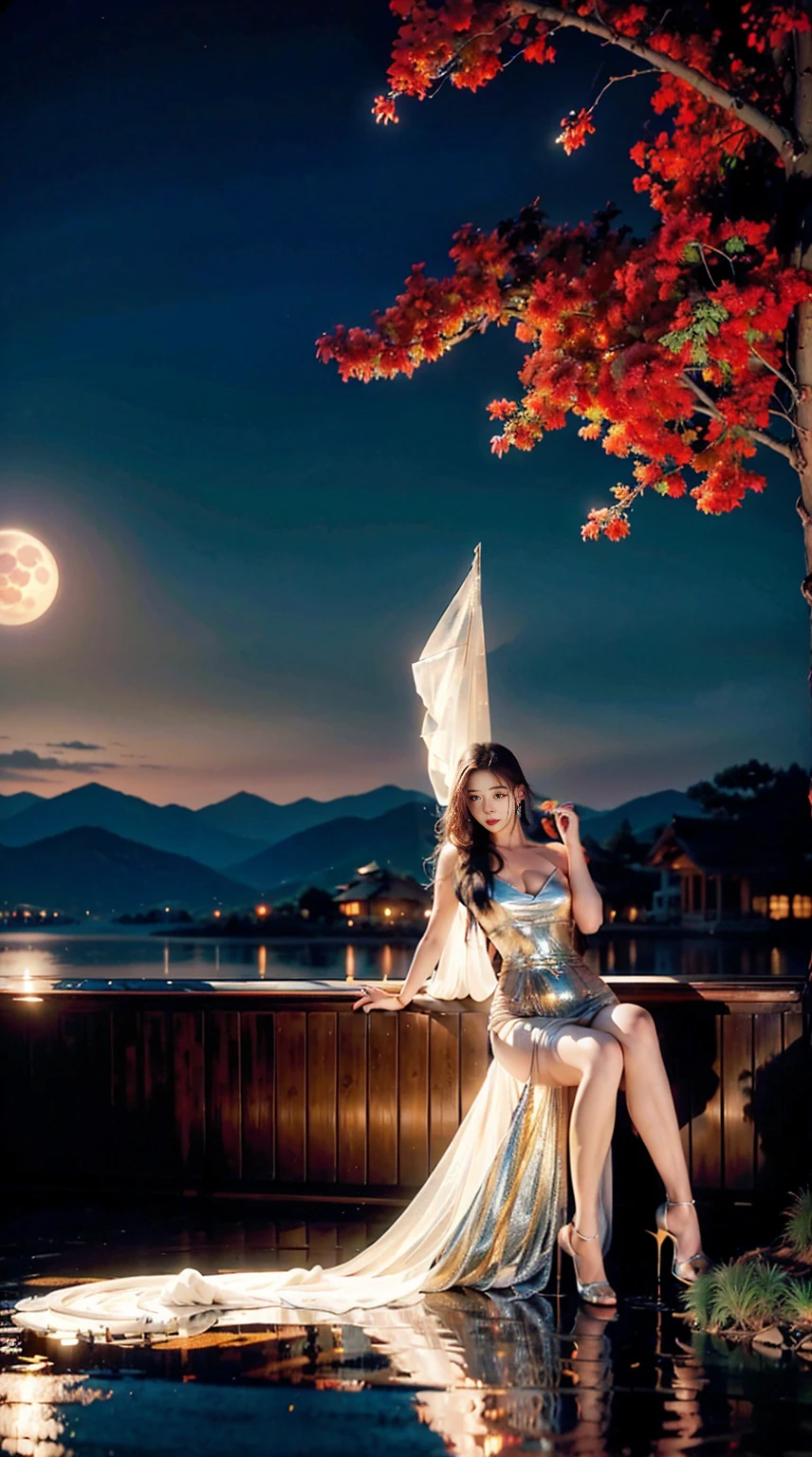 Thick acrylic , Cute and charming snake girl,With a silver snake tail , Sitting on her snake tail , Extremely beautiful and delicate face , whole body , Define Hand , The whole person shows a perfect hourglass figure , Shiny scales , Gorgeous羽毛 , elegant + Gorgeous + luxurious , Extremely detailed and complex , Magnificent old forest against the backdrop of a full moon , Landscape perspective , Rich colors , Stanley Artgerm Lau and Will Murai style , Route Details , light , Tyndall lighting , Blink and you'll miss the details , Scenes , masterpiece , Amazing work , accurate , best quality , 8k -- HD -- No blur -- q 2