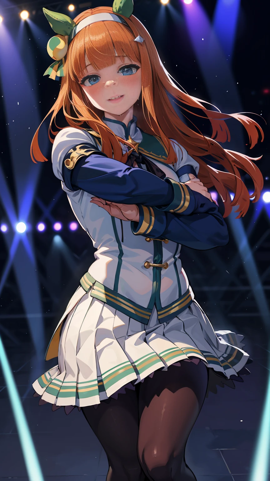 A big smile、shout、intense dance、dance、楽しくdance、Best image quality、High resolution、masterpiece、super high quality、Live Performance Venues、Large crowd、Many penlights、Sweaty、Very short pleated skirt、Heavy breathing、Blushing、4K quality、Black Pantyhose、Voluptuous thighs
