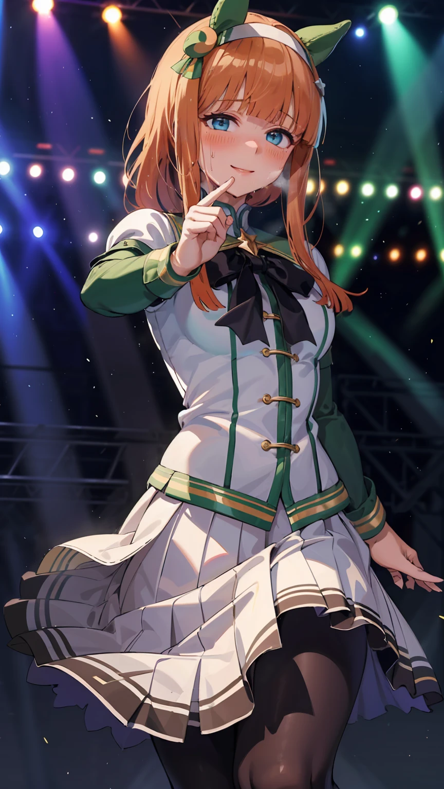 A big smile、shout、intense dance、dance、楽しくdance、Best image quality、High resolution、masterpiece、super high quality、Live Performance Venues、Large crowd、Many penlights、Sweaty、Very short pleated skirt、Heavy breathing、Blushing、4K quality、Black Pantyhose、Voluptuous thighs