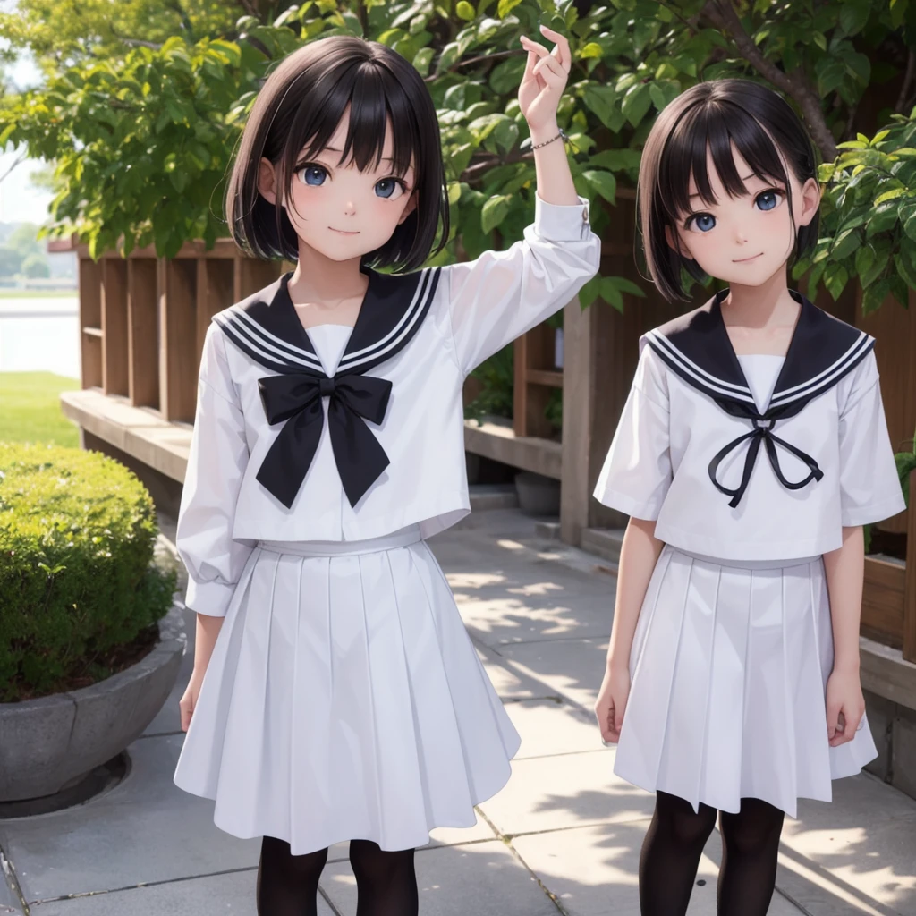 1People Girls, clear, cute, (View your viewers:1.0), detaileds sky, ((masterpiece:1.4, Highest quality)), multiple detaileds, eye shadow, SFW, (Medium Shot:1.5), Gradient eyes,
roller:addition_detailed:0.8>, (Black Pantyhose:1.2), Straight,
1People Girls, Have, Sailor, Branch Eyes, short hair, Black Hair, Sailor collar, White shirt, Semi-transparent white long skirt, Below the knee skirt, Murasa Minamitsu, hishaku、smile