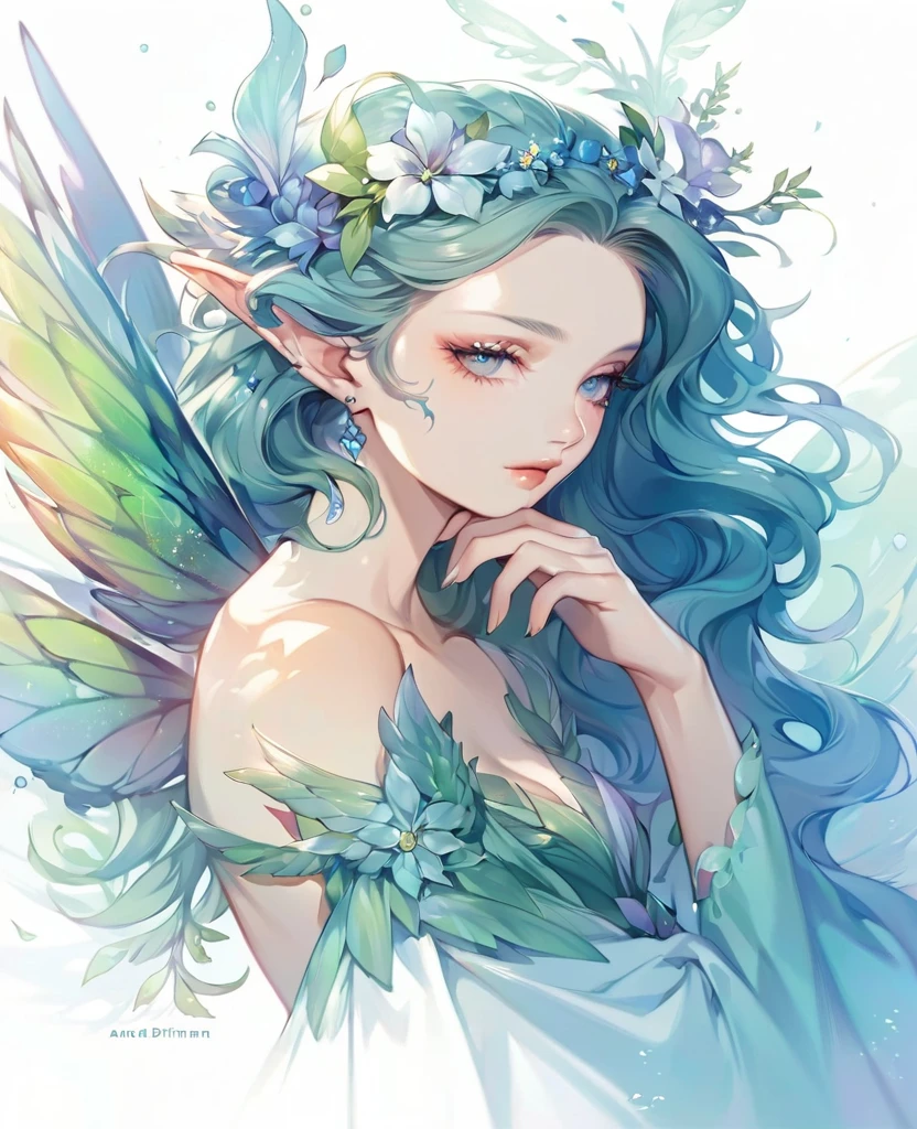 Painting of a woman with a flower crown and wings, Fairy portrait, very beautiful elf portrait, Beautiful fantasy art portrait, Beautiful fairy, Beautiful fantasy art, Beautiful digital artwork, Anna Dittmann style, beautiful fantasy portrait, Beautiful digital art, Exquisite digital illustrations, Amazing digital art, beautiful Amazing digital art, Fairy portrait, very Beautiful digital art