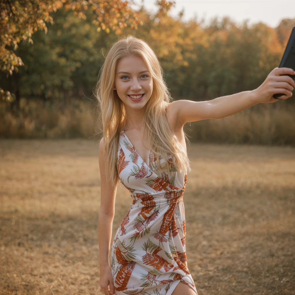 1girl, photorealistic, (((ugly face:1.5))), (((photorealistic))), (((raw photo in sequence))), (((natural lights))), (((detailed background))), (((26 to 35 years old))), (((upper body and upper legs))), (((detailed face))), photo_(wide), realistic, (((Caucasian woman))), (((long white blonde hair))), (((Caucasian nose))), (((Caucasian green eyes))), (((Caucasian face))), (((Caucasian lips))), (((sexy body))), (((wearing printed dress))), (((outdoor autumn photo))), slender, different poses, smiling, wide shot, upper body and upper legs shot, (((selfie shot))), (((white blond)))